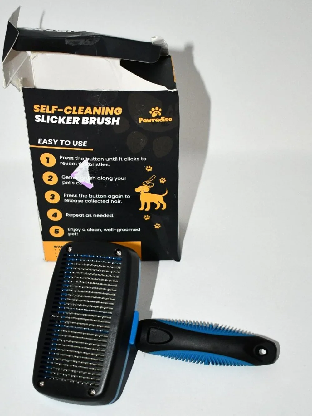 Pawradise Self-Cleaning Slicker Brush for Dogs & Cats Pet Grooming Blue & Black